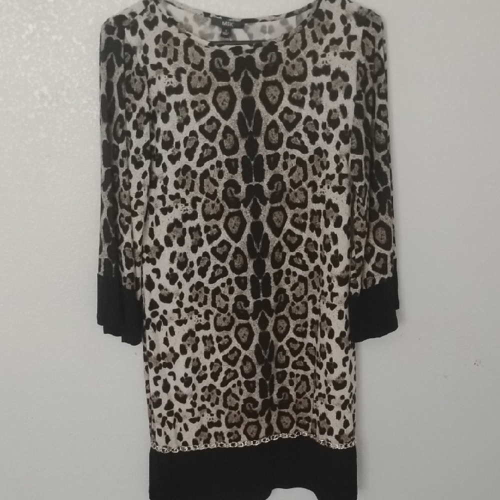 MSK Animal Print Blouse with Black Trim